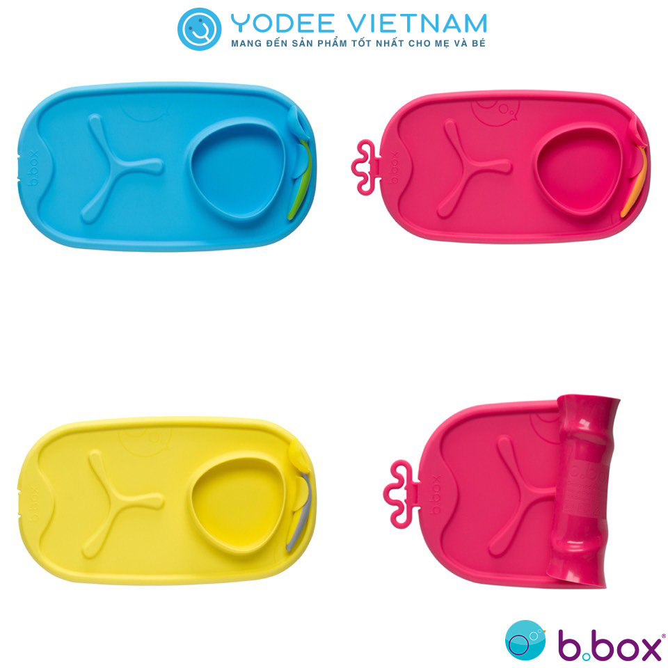 b.box Khay ăn dặm silicone có thể cuộn tròn, tặng kèm muỗng tiện lợi cho bé