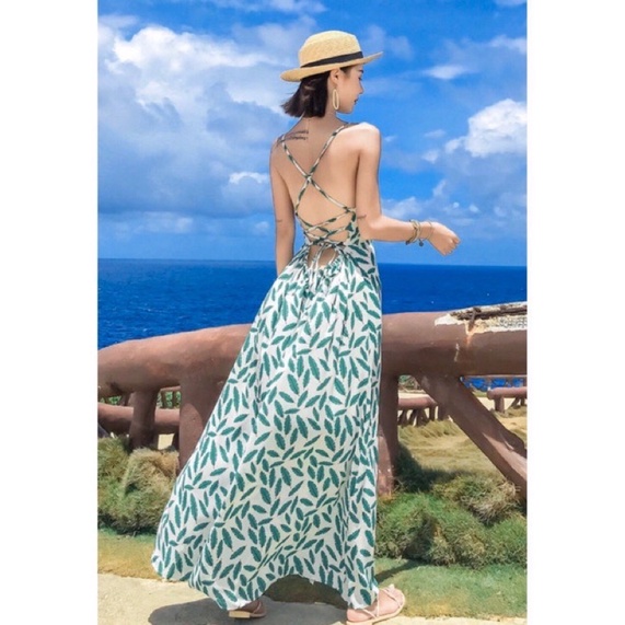 Đầm maxi đi biển đan dây sau lưng ms51