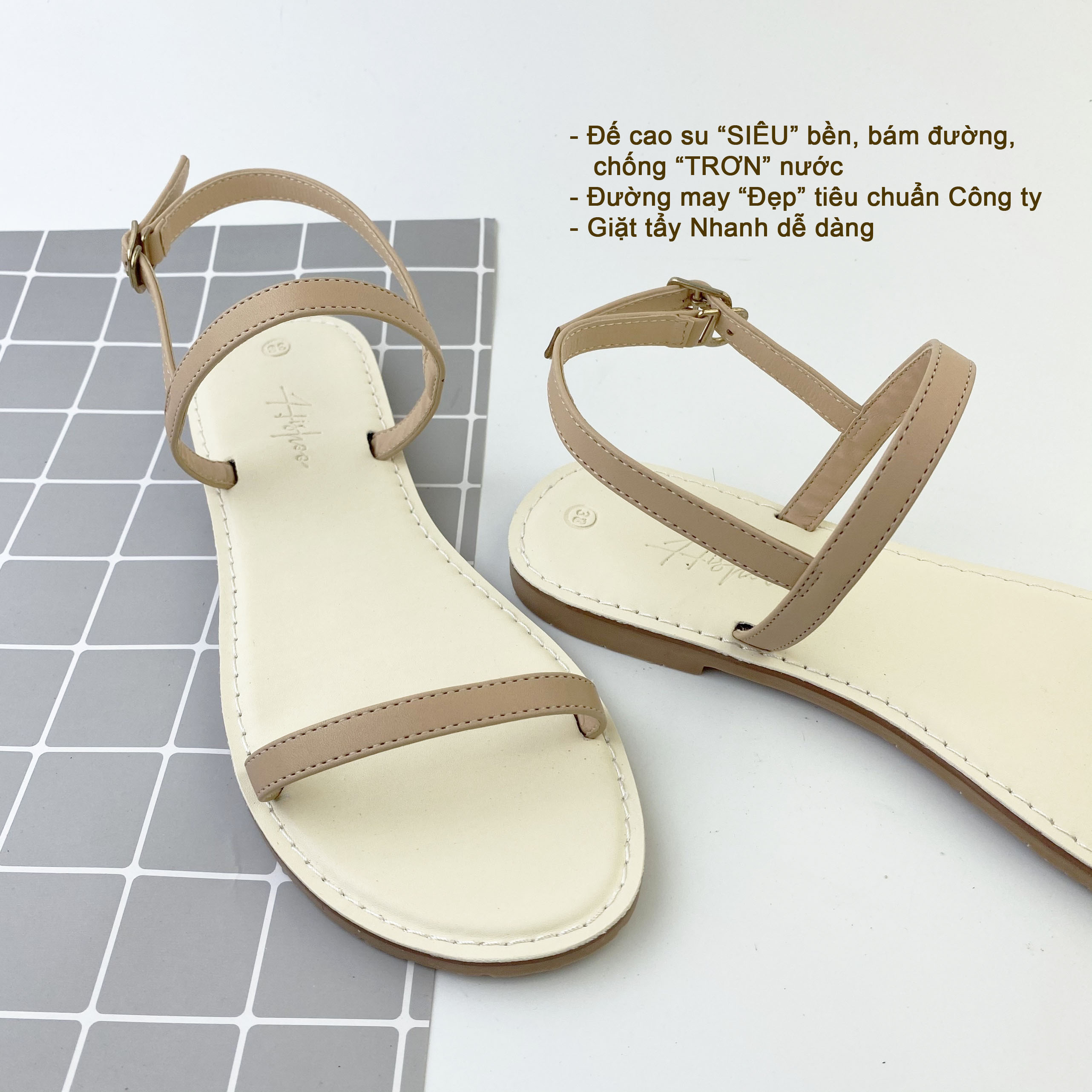 Dép sandal nữ đẹp thời trang đi biển quai dây mảnh đế bệt , giày sandal thấp quai ngang S005