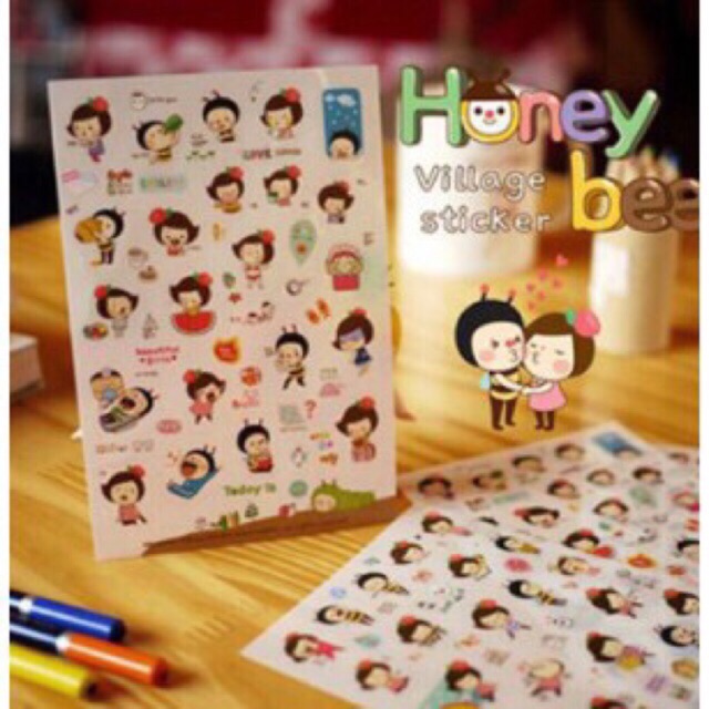 Bộ 6 tấm sticker trang trí Ong vàng