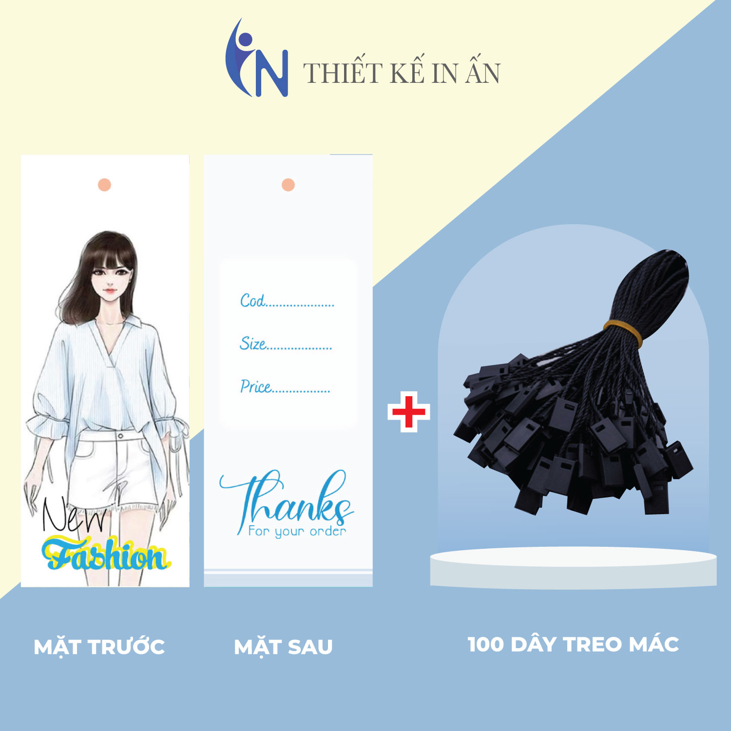 [HCM]Combo Mác quần áo 100 mác + 100 Dây Treo Thẻ Bài - Dây Dù Xâu Tag (Mác) Quần Áo