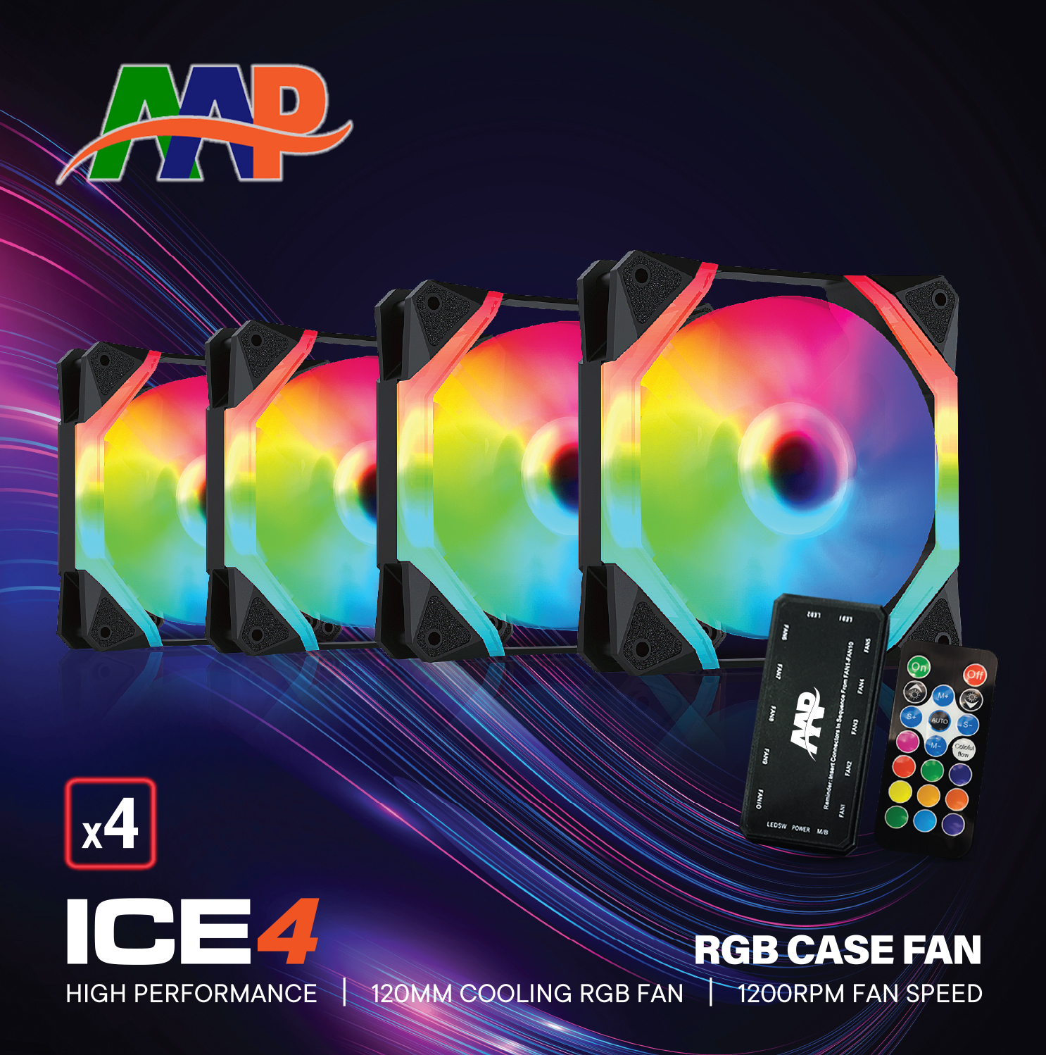 Bộ kit 4 Fan Led RGB + Hub AAP ICE4 Chính hãng