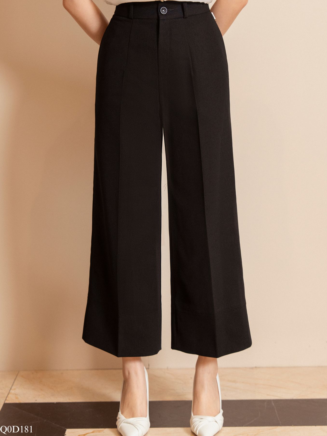 Quần culottes nối gấu trần chỉ đen tiinstore q0d181