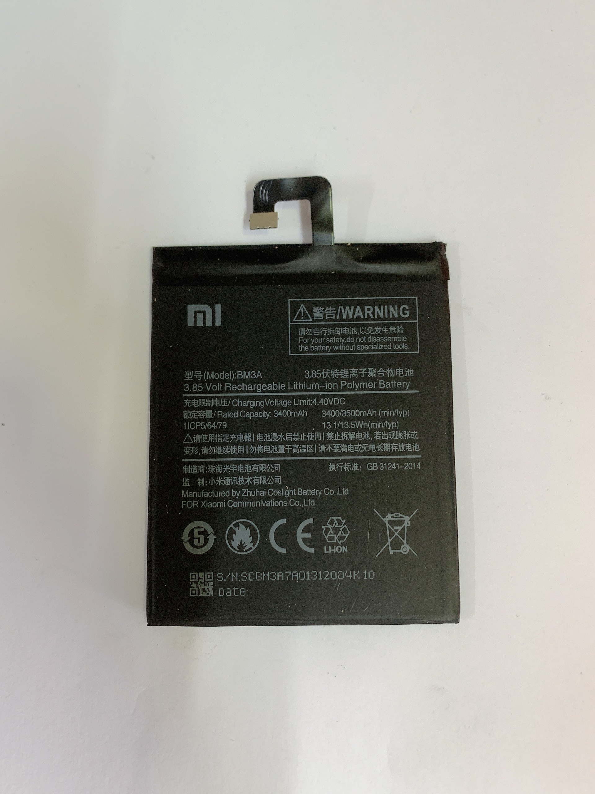 Pin xiaomi bm3a dùng cho xiaomi mi note 3, dung lượng 3400 mah