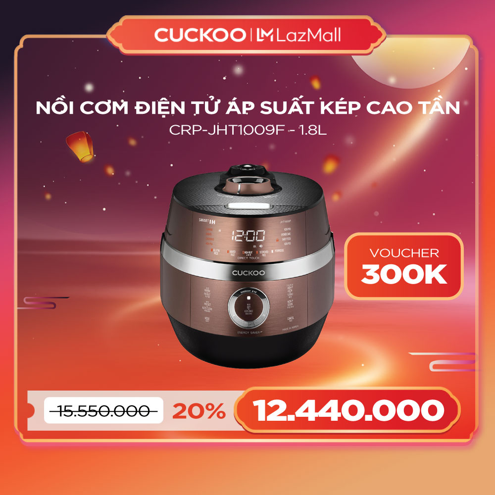 Nồi cơm điện tử áp suất cao tần Cuckoo 1.8 lít CRP-JHT1009F - Tùy chọn nấu áp suất và không áp suất, chế biến không cần đóng nắp, lòng nồi chống dính Xwall - Hàng chính hãng