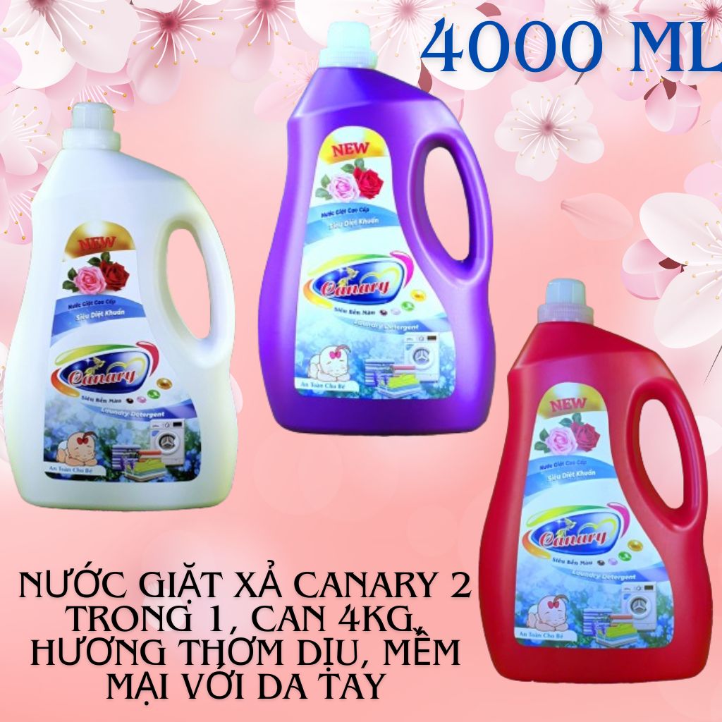 Nước giặt xả cao cấp siêu bền màu 2 trong 1 CANARY 4 LÍT,  Hương thơm dịu, Phù hợp cả giặt máy và gi