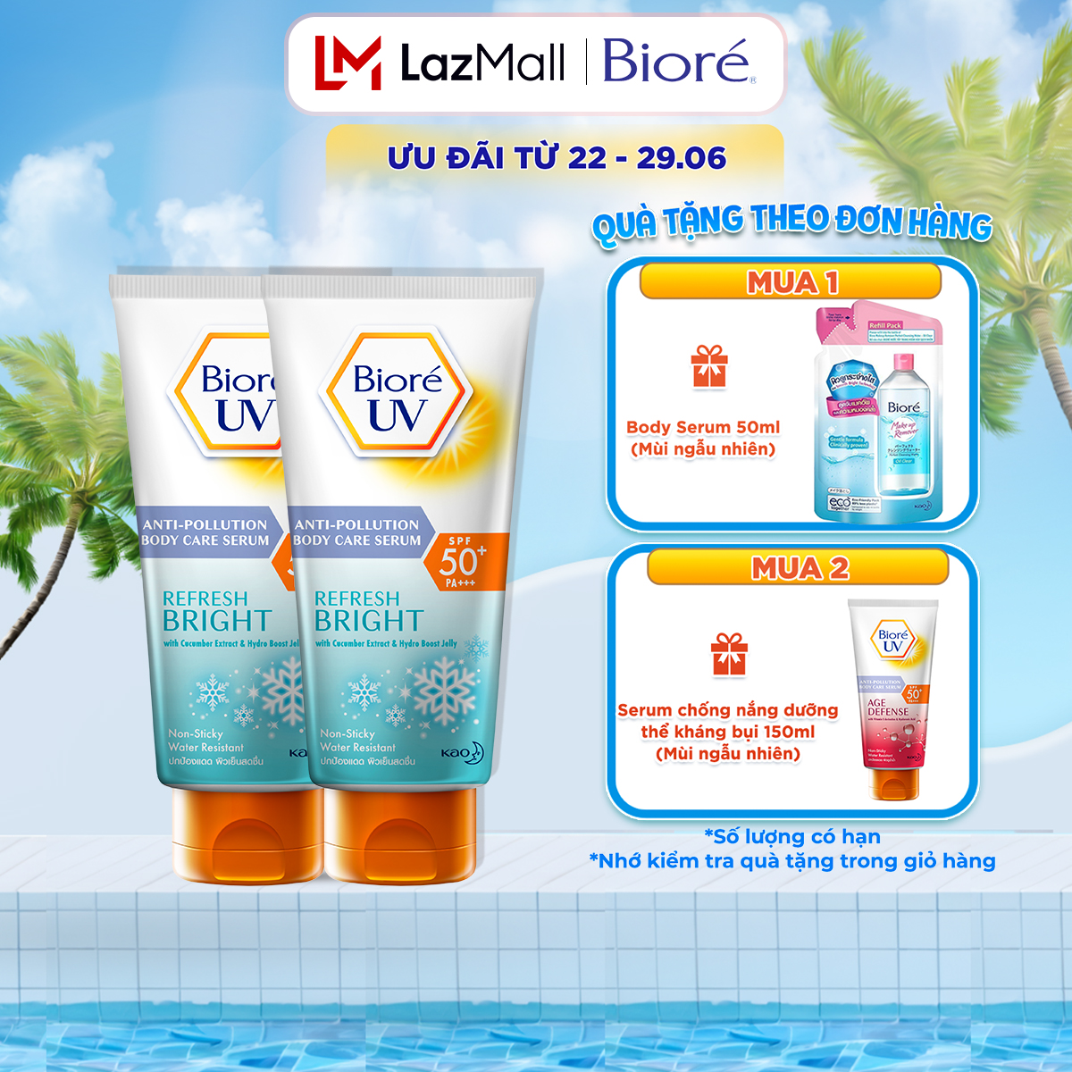 (Tặng serum chống nắng) Combo 2 Serum Chống Nắng Dưỡng Thể Kháng Bụi - Sáng Mịn Mát Lạnh Bioré 150ml