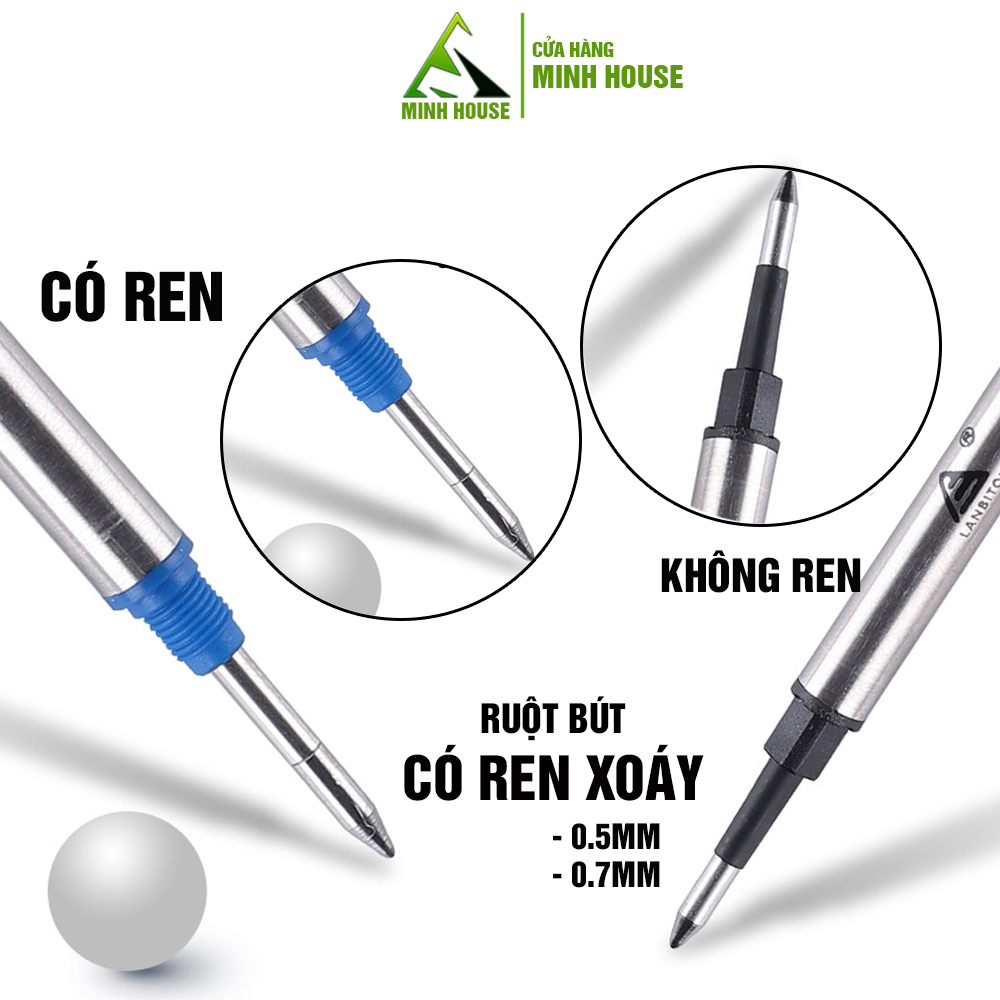 2 Ruột bút bi cây viết có ren xoáy cho các dòng bút Parker, Montblanc. Picasso, Lamy Minh House