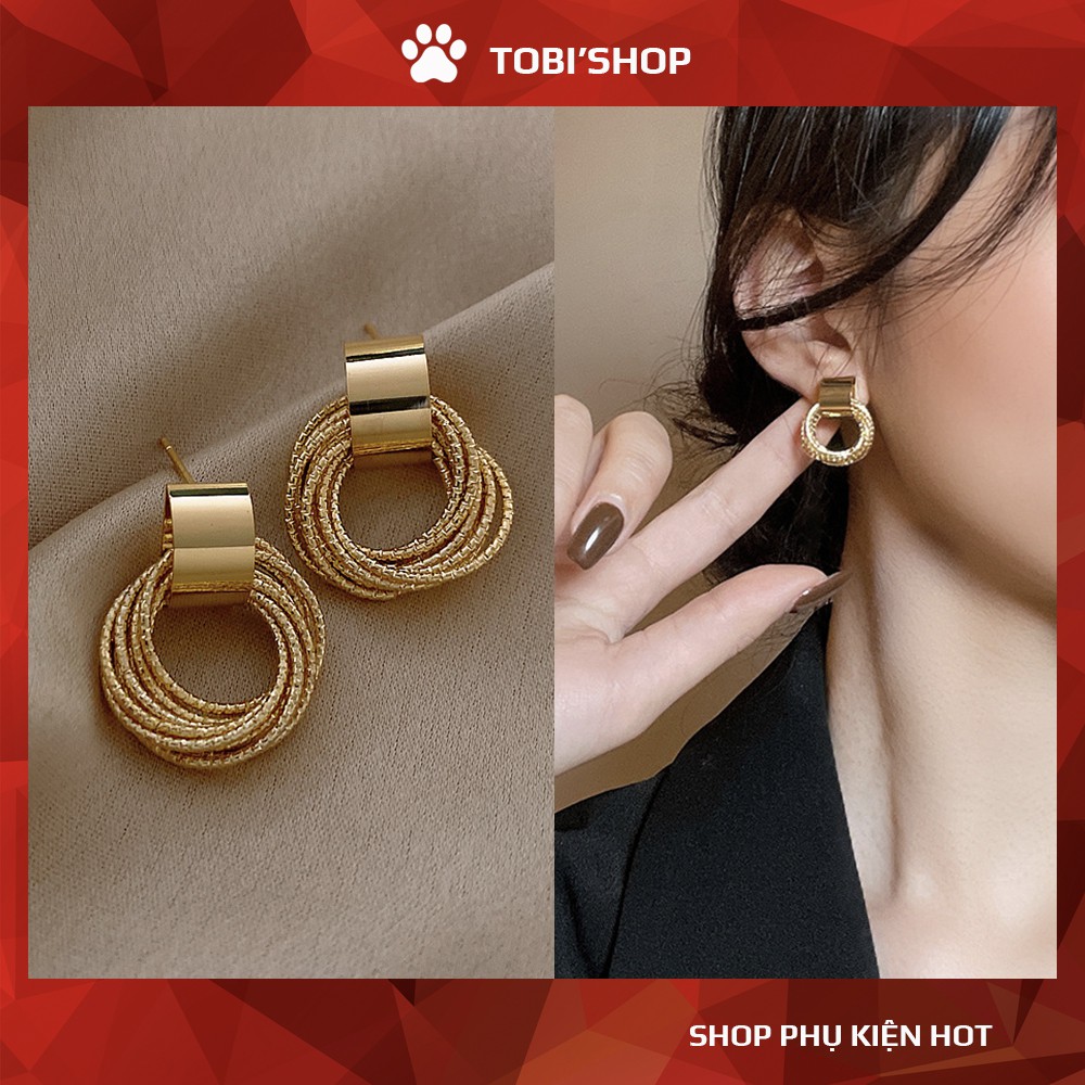 Khuyên tai nữ khuyên tròn cuốn sợi bện nhiều lớp bông tai đơn giản sang trọng xinh xắn TB27/7 TOBI STORE