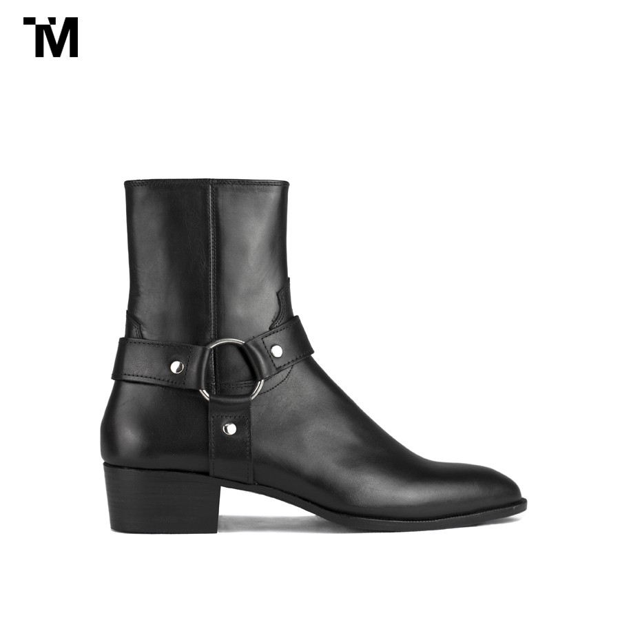GIÀY BOOTS NAM TARMOR MÀU ĐEN HARNESS BOOTS IN BLACK LEATHER