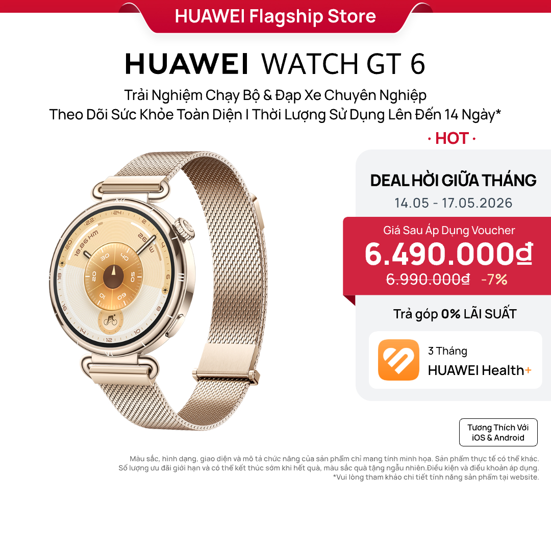 Đồng Hồ Thông Minh HUAWEI WATCH GT 6 Series | Trải Nghiệm Chạy Bộ  Đạp Xe Chuyên Nghiệp | Thời Lượng Sử Dụng Lên Đến 14 Ngày | Theo Dõi Sức Khỏe Toàn Diện
