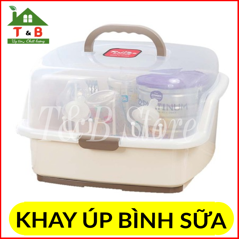 Khay úp bình sữa , úp cốc , treo ti giả cho bé có nắp đậy tiệt trùng, có khay thoát nước kích thước 36 x 29 x 26