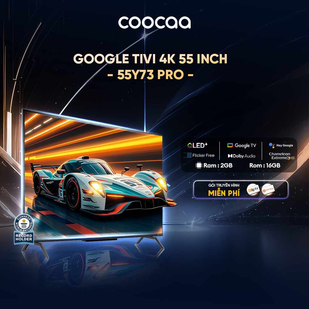GOOGLE TIVI QLED+ 55 INCH - 55Y73 PRO Youtube Netfilx Smart TV 2024 Tặng gói giải trí cliptv 1 năm, FPT