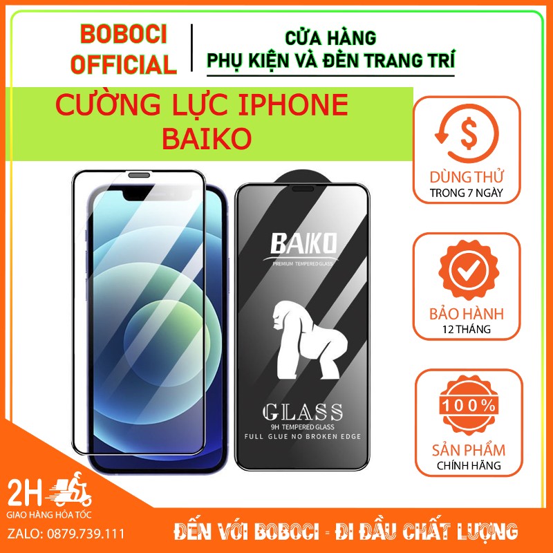 Kính cường lực iphone Baiko full màn siêu cứng 6plus/6splus/7plus/8plus/x/xs/11/12/13/pro/max/promax