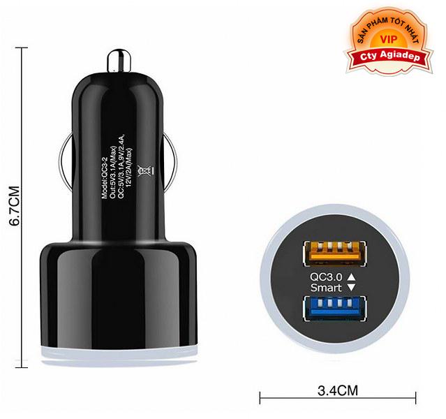 Tẩu sạc oto Qualcomm QC 3.0 VIP (sạc nhanh tiết kiệm thời gian - hàng chất lượng cao của Agiadep)