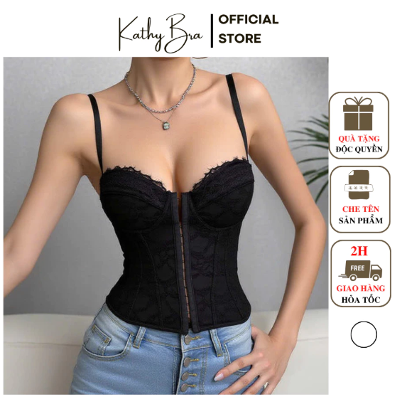 A23 Áo Kiểu Corset Định Hình KATHY BRA Cài Trước Phối Ren Có Gọng Không Mút Mix Đồ Xinh Sang