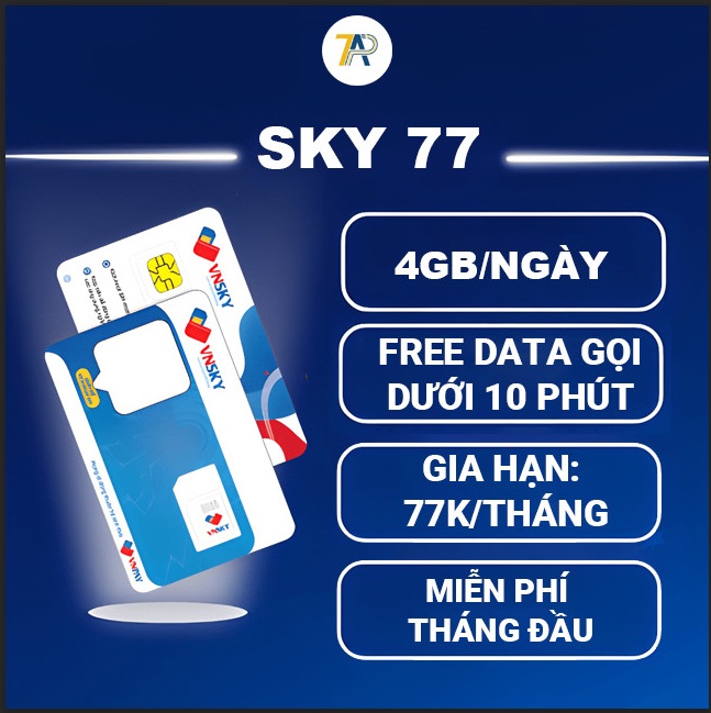 Freeship - chưa kích hoạt - sim 4g vnsky77 - không giới hạn data - sóng mạnh toàn quốc - đầu số 0777
