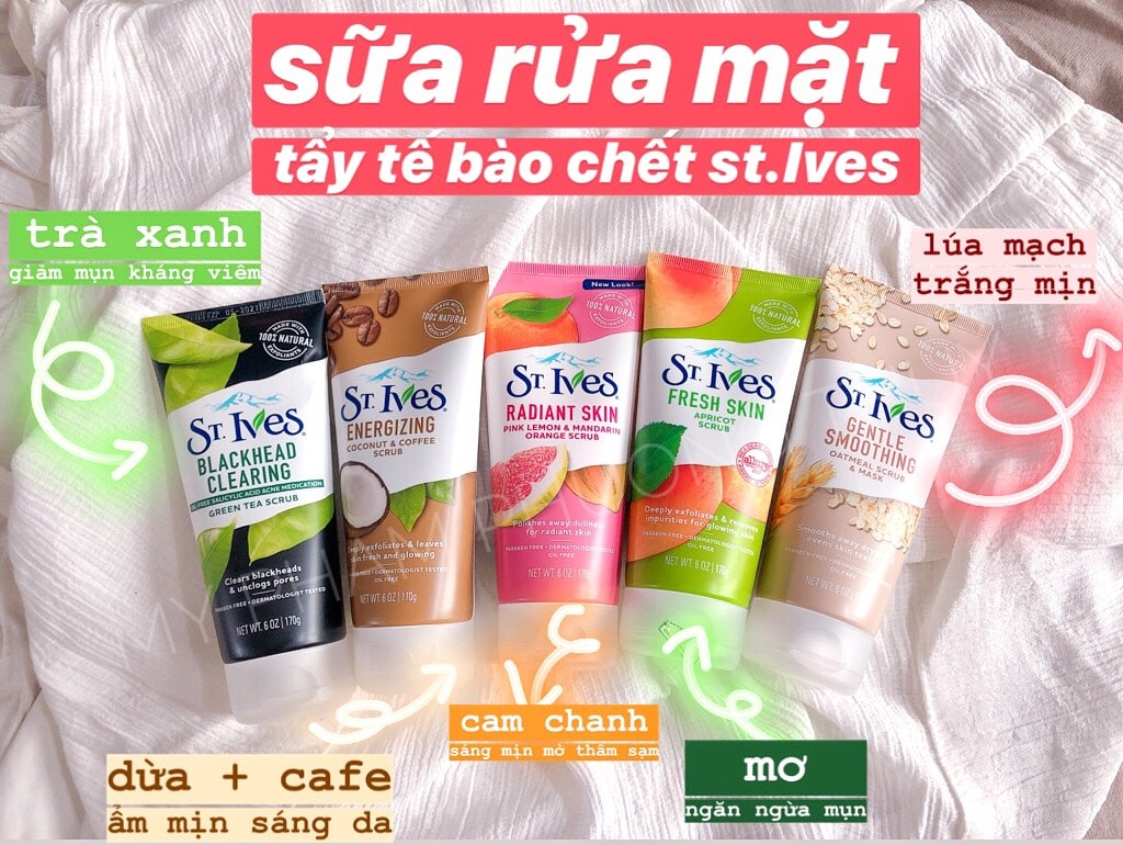 Sữa rửa mặt tẩy da chết dịu nhẹ st.ives 170g