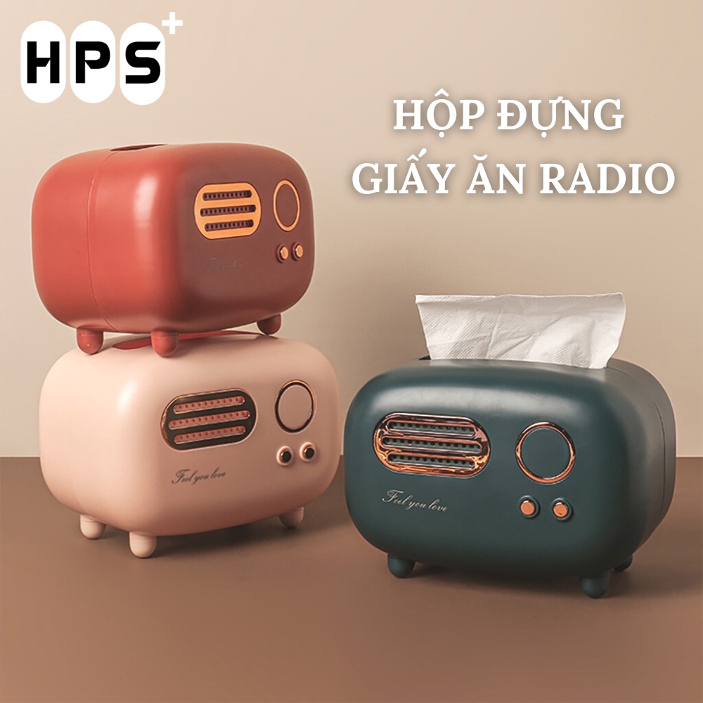 Hộp đựng giấy ăn để bàn cao cấp phong cách cổ điển, Hộp khăn giấy hình radio decor phòng