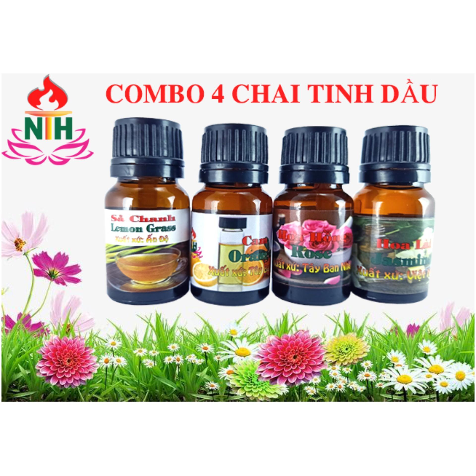 COMBO 4 TINH DẦU 10ML: SẢ CHANH, CAM, HOA HỒNG VÀ HOA LÀI
