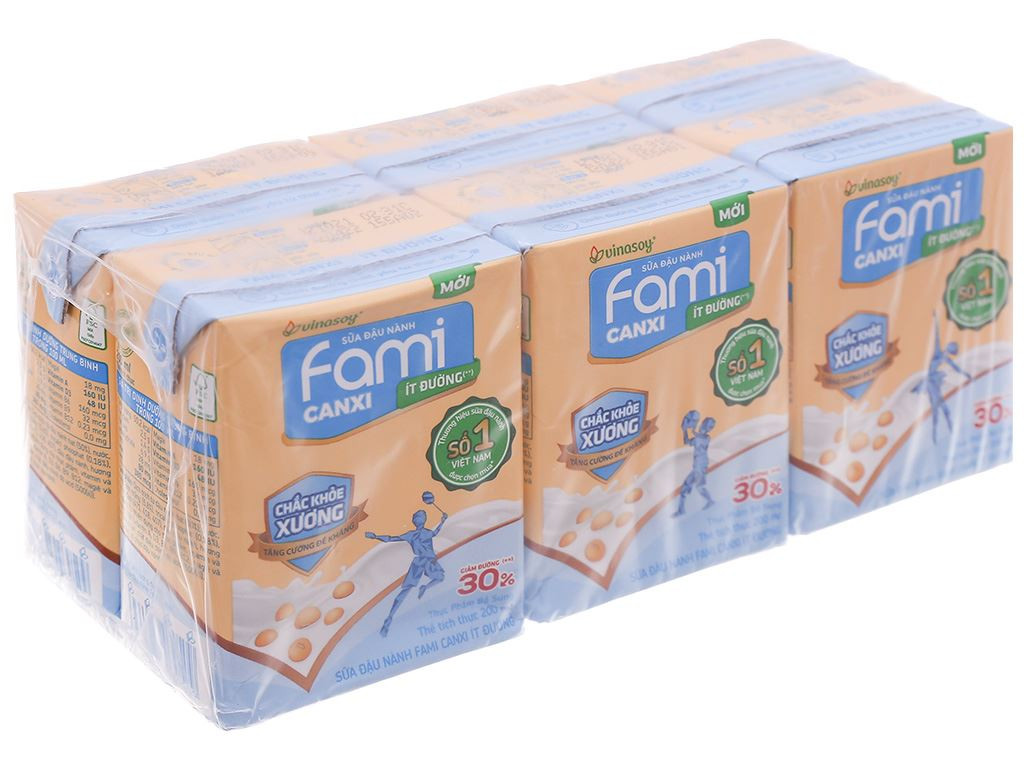 Lốc 6 hộp sữa đậu nành ít đường Fami Canxi 200ml