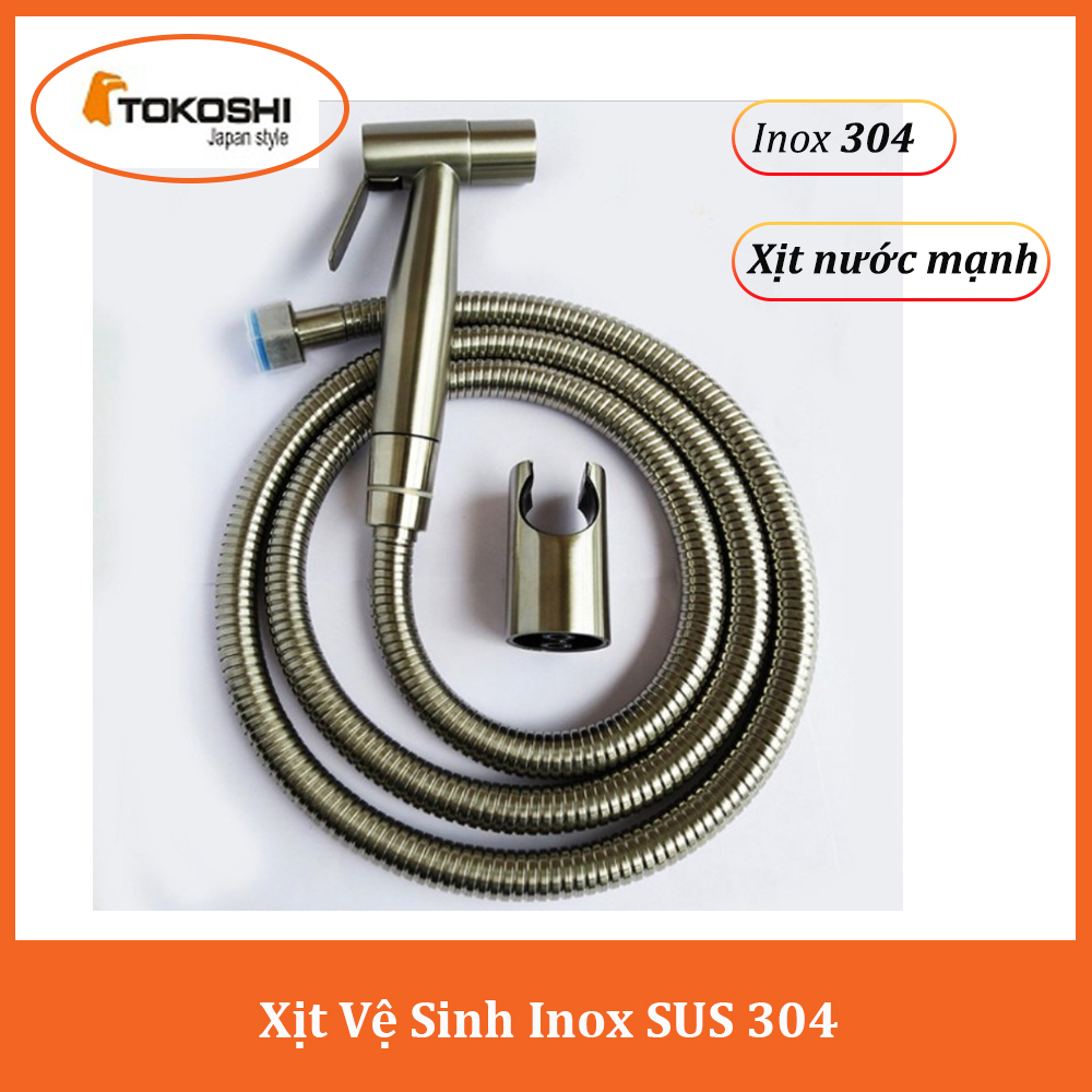 Vòi Xịt Vệ Sinh Inox SUS 304 TOKOSHI Áp Lực Mạnh - Vòi Xịt Bồn Cầu Cao Cấp Không Han Gỉ - Bảo hành 12 tháng