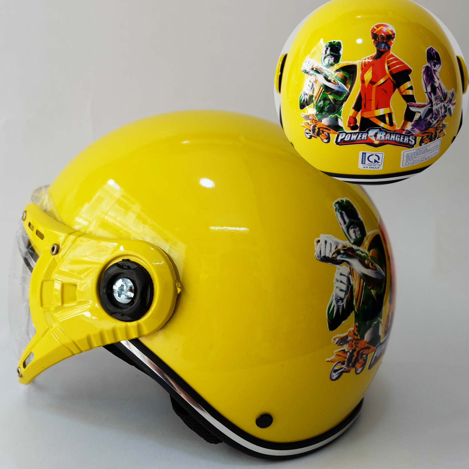 MŨ BẢO HIỂM TRẺ EM CÓ KÍNH CHO BÉ 4-10 TUỔI HOẠ TIẾT SIÊU NHÂN MÀU VÀNG ĐẠT CHUẨN CR