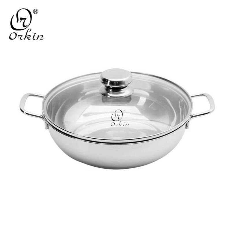 Nồi lẩu Inox cao cấp 3 đáy Orkin Thái Lan size 30cm OR-HT3 đáy từ vung kính