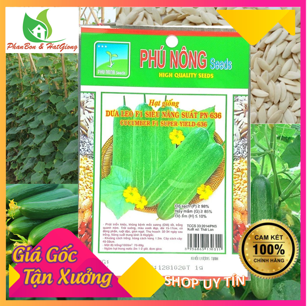 Hạt Giống Dưa Leo F1 SIêu Năng Suất Qủa To, Giòn Ngọt - Phú Nông Seeds | Shop Phân Bón, Hạt Giống Rau Củ Quả, Xơ Dừa, Mùn Dừa, Đất Sạch Trồng Rau Sạch Tp. Hồ Chí Minh