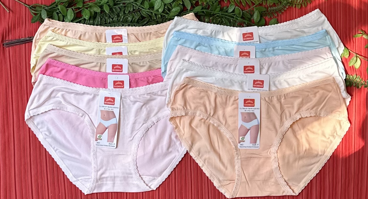 Combo 10 quần lót vải cotton lụa nhanh khô thâm hút tốt.