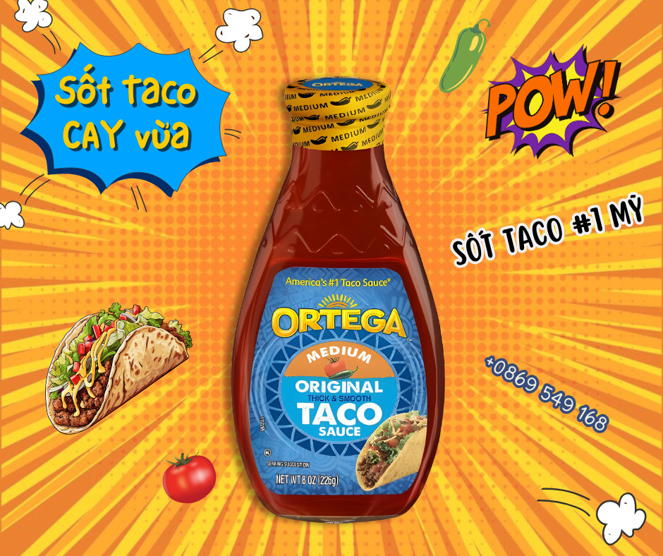 Sốt Taco Cay Vừa Taco Medium Sauce Ortega 226g Xuất xứ: Mỹ (hủ thủy tinh)