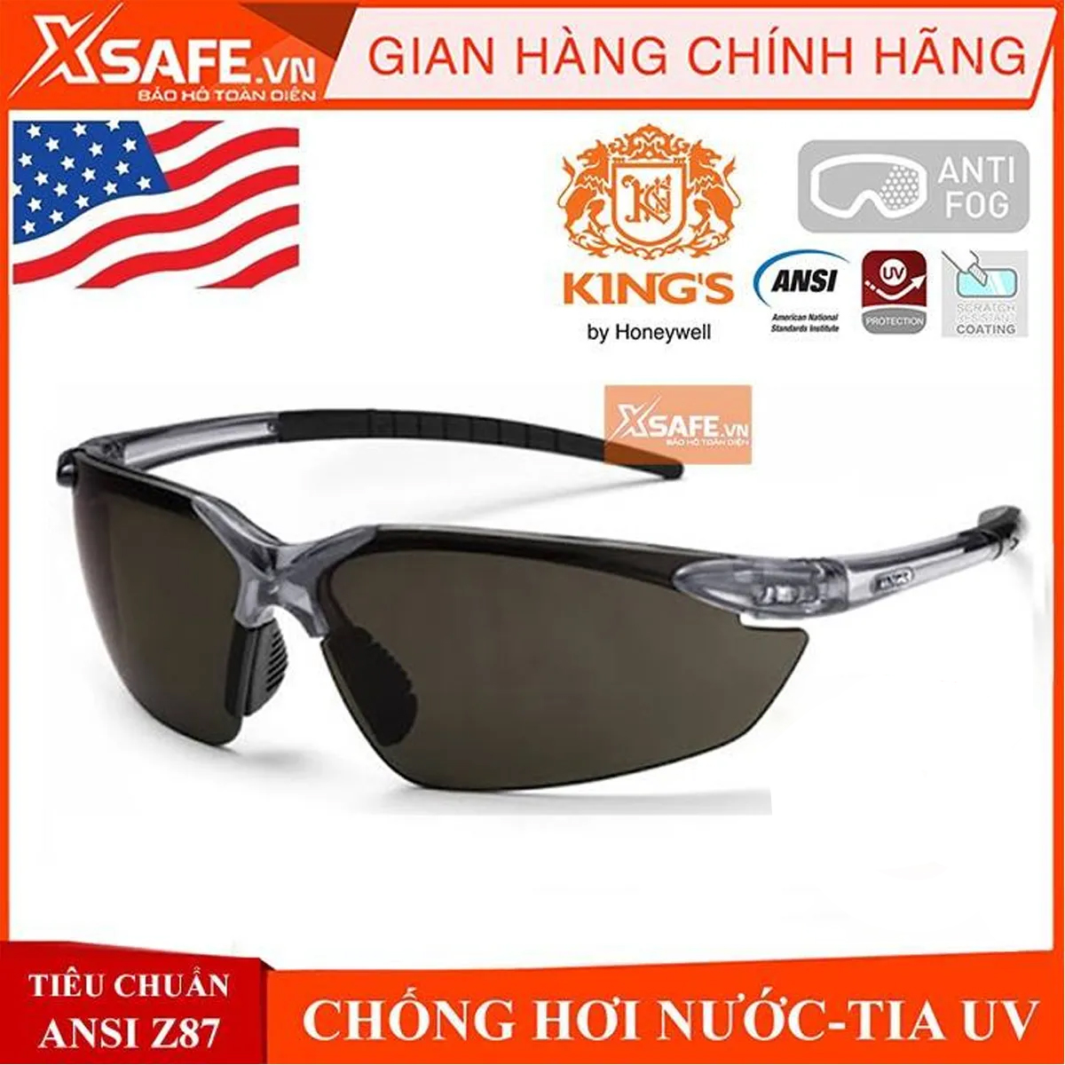 Kính bảo hộ Kings KY712 kính chống tia UV, chống bụi, chống nắng, chống xước, đọng sương. Mắt kính râm, bảo vệ mắt lao động, du lịch, đi xe máy