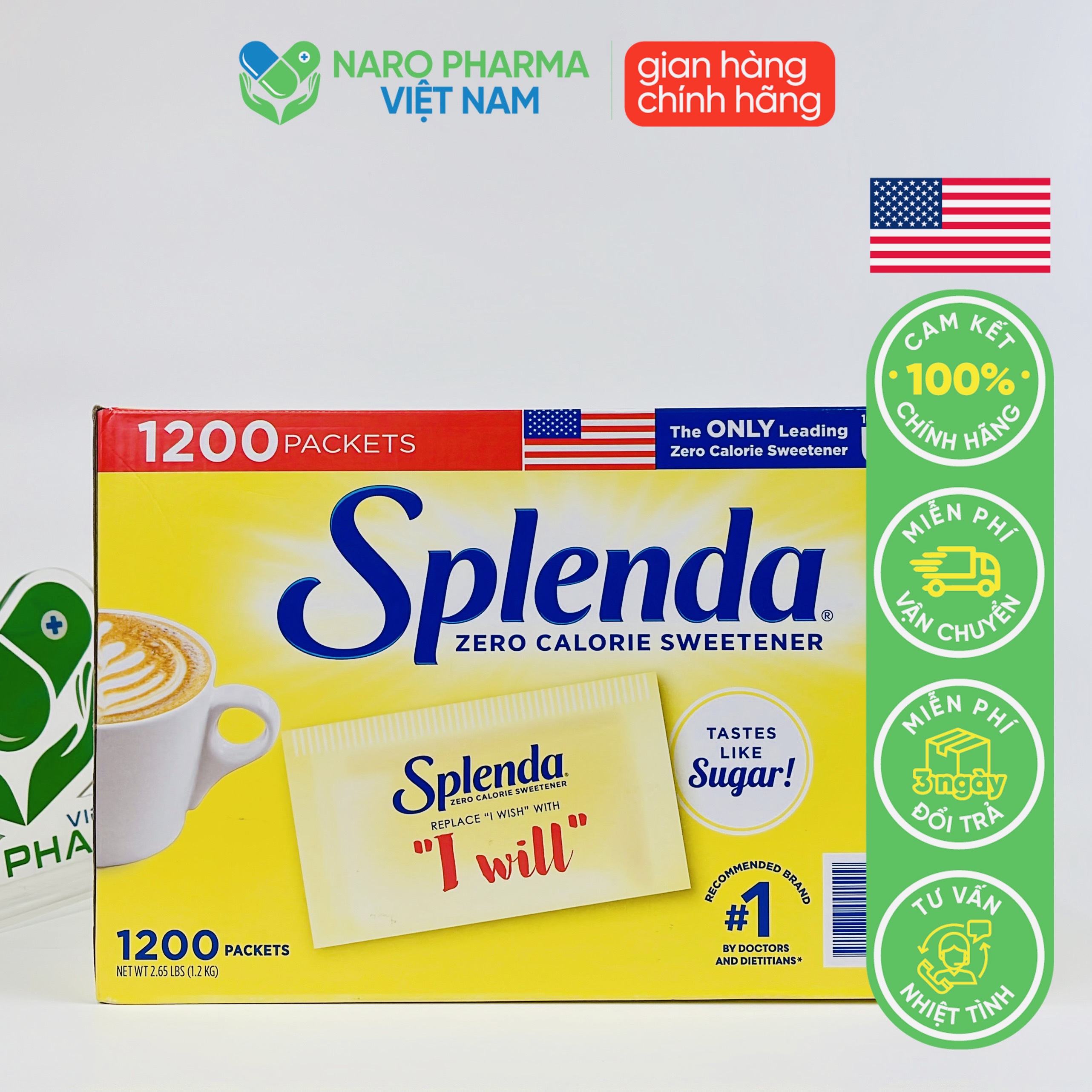 Đường ăn kiêng splenda mỹ combo 100 gói