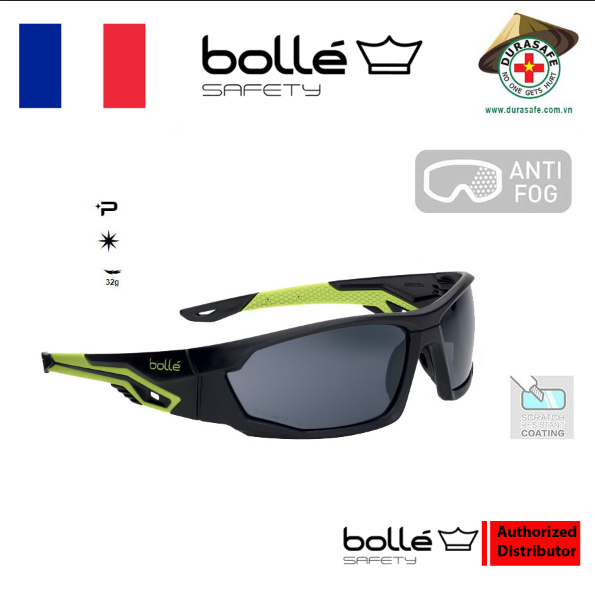 Kính BOLLE MERPSF MERCURO Outdoor Safety Smoke Lens Anti-Fog Platinum Coating, tròng đen khói phủ Platinum 2 mặt chống đọng sương, chống trầy xước