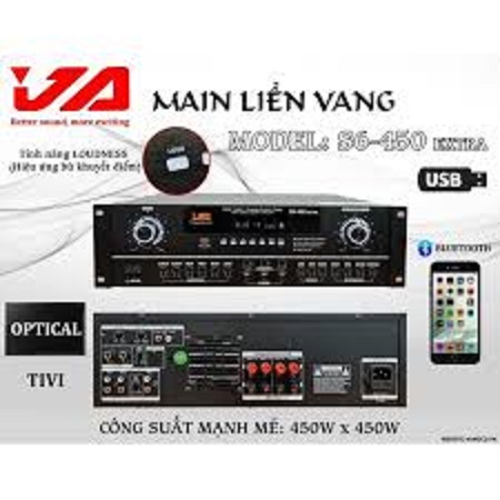 [Trả góp 0%]Âm ly Amply đẩy liền vang JA S6 450 Extra 22 sò có  bluetoothUSB Line optical ....chống hú mic hàng chất luợng chuẩn hãng JA.