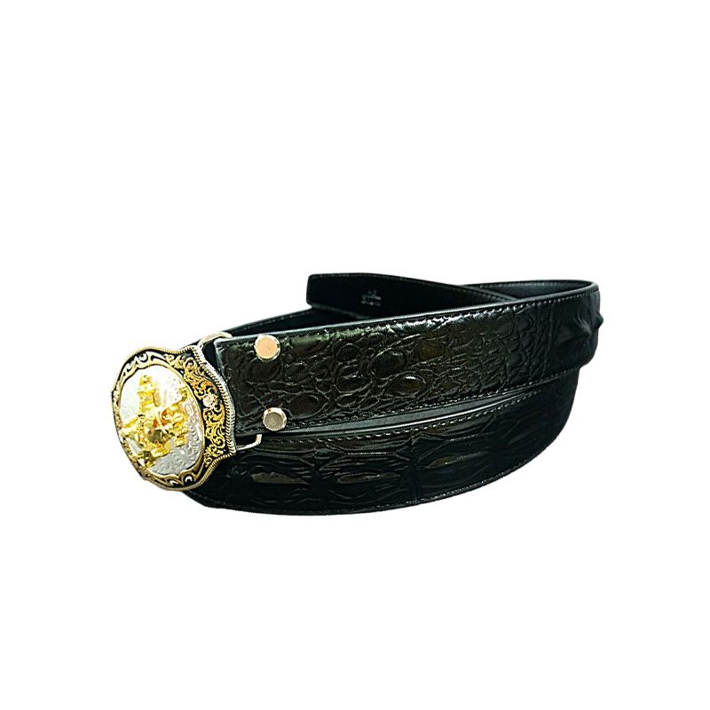 Thắt lưng nam chất liệu da công nghiệp 2 lớp vân cá sấu đầu khóa kim loại THẦN TÀI CƯỠI TRÂU  bền đẹp phong cách.