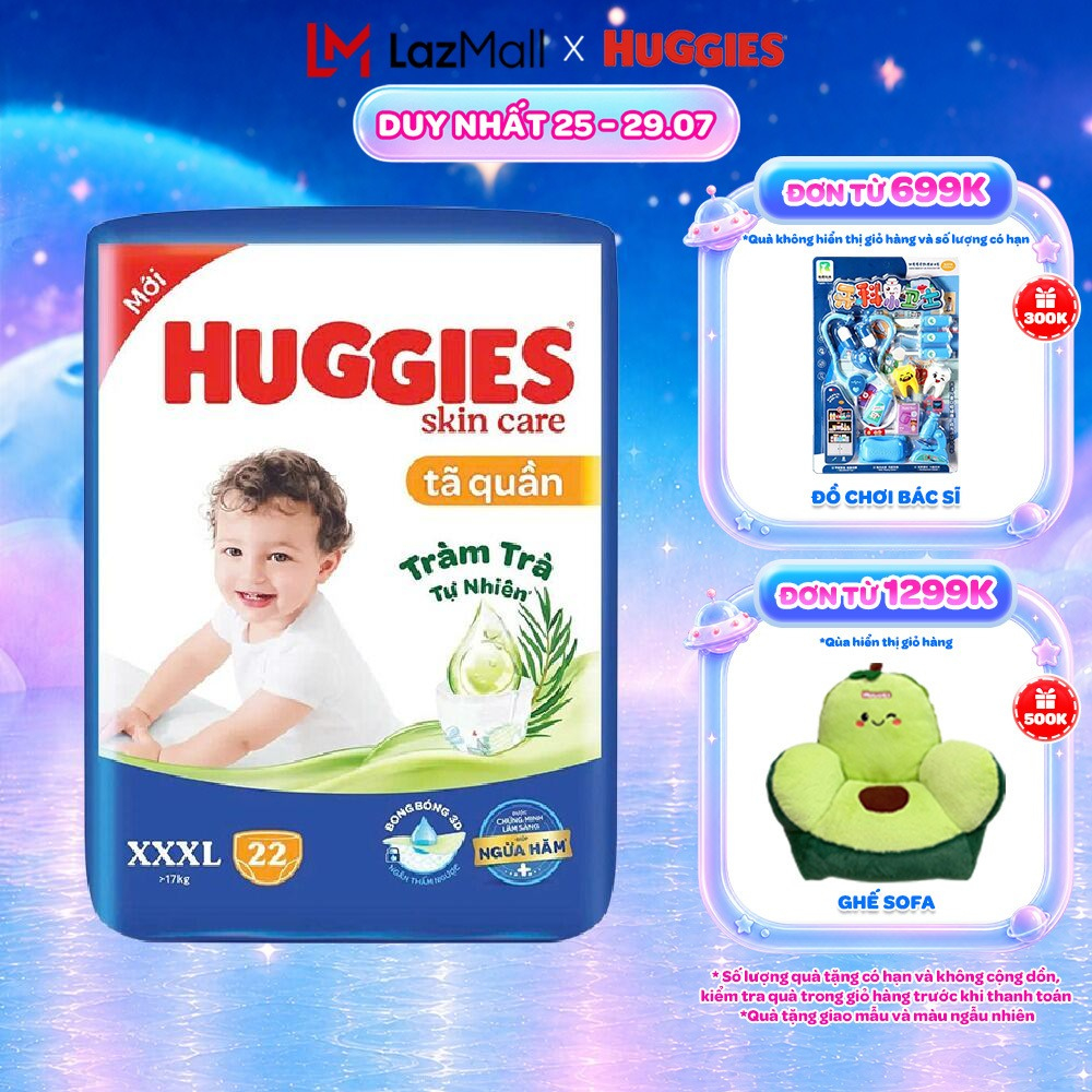 Combo 4/Tã quần HUGGIES SKINCARE JUMBO XXXL22 (Trên 17kg) - Gói 22