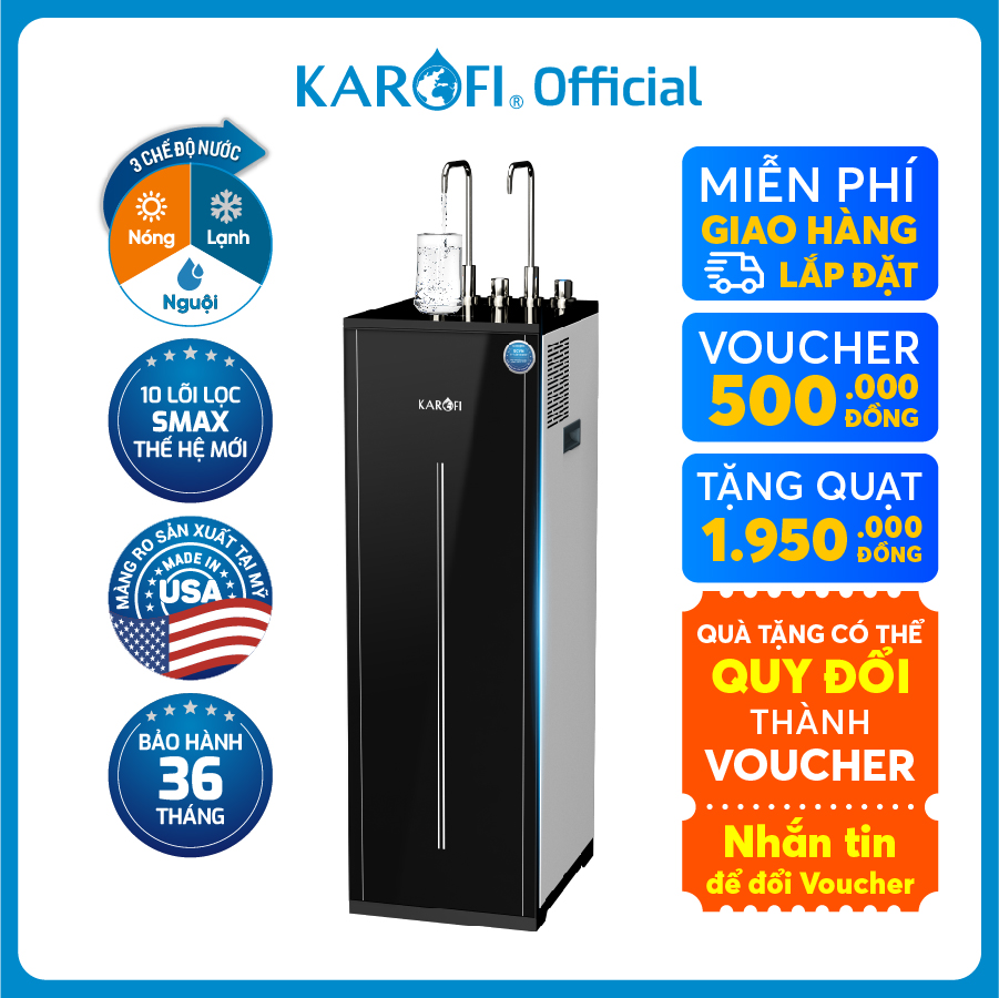 Máy lọc nước nóng lạnh 10 lõi lọc P Karofi KAD-L56 công nghệ làm lạnh sâu Block