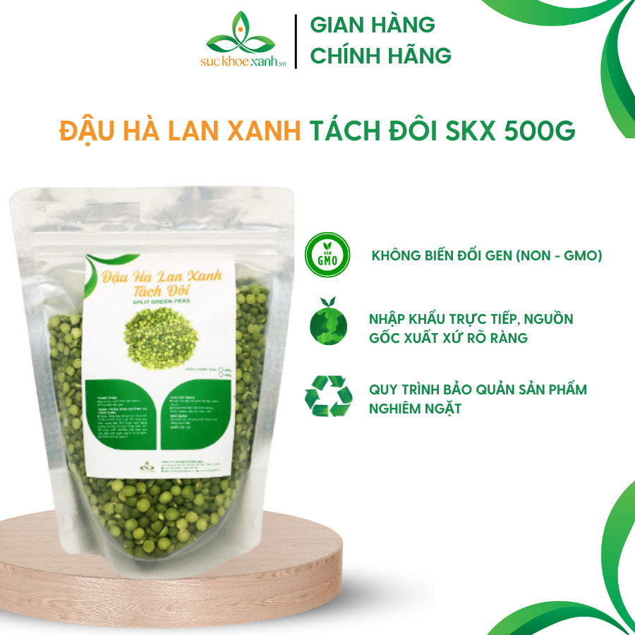 Đậu hà lan xanh tách đôi Sức Khỏe Xanh - 500g/túi - Nhập khẩu Canada chính hãng