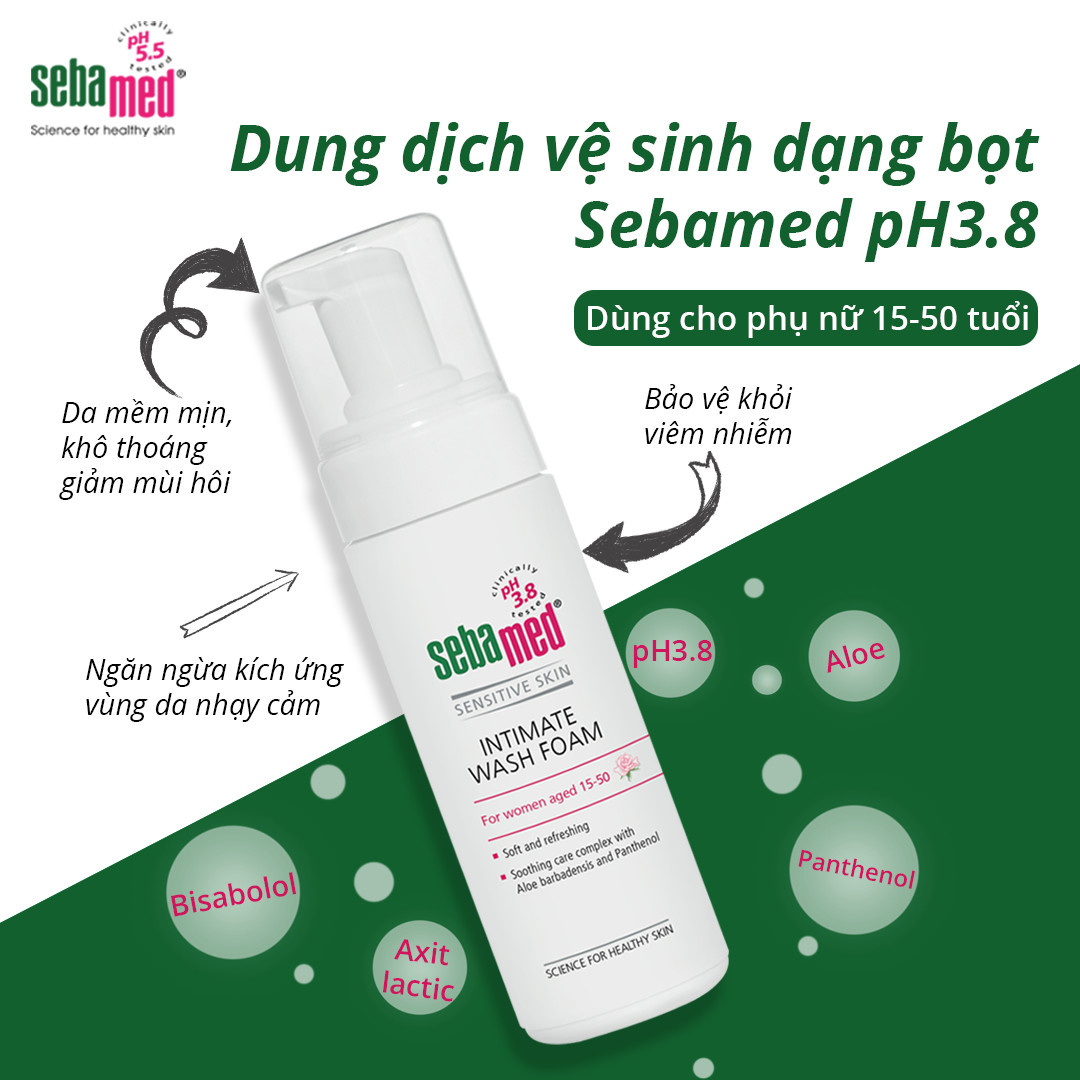 Dung dịch vệ sinh phụ nữ dạng bọt chuẩn cân bằng pH vùng kín Sebamed pH3.8 dạng bọt