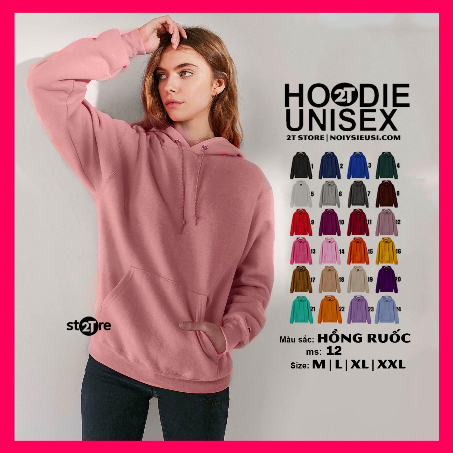 [4.4 HOÀN TIỀN 15%][HCM]ÁO KHOÁC HOODIE TRƠN UNISEX - HỒNG RUỐC