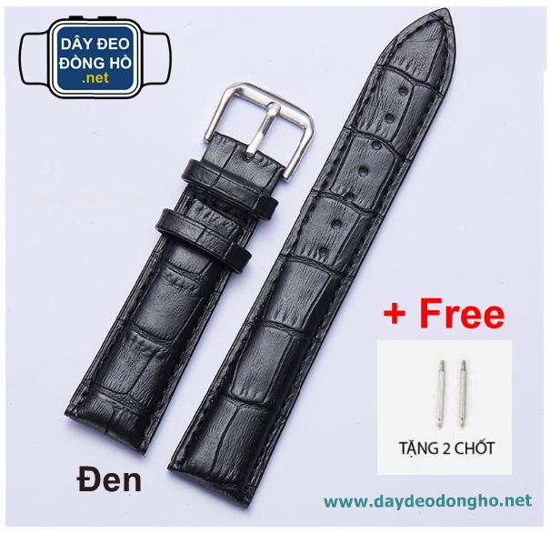 Dây đeo đồng hồ .net - dây đeo thay thế bằng da - màu đen + tặng kèm 2 chốt
