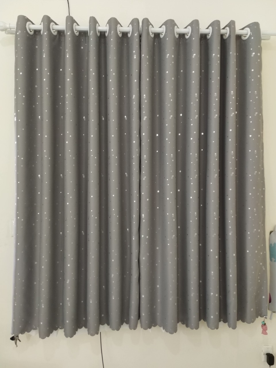 Rèm cửa sổ, cửa phòng ngủ chống nắng giá rẻ, màn cửa sổ hoạ tiết ngôi sao, màu xám TNS-016