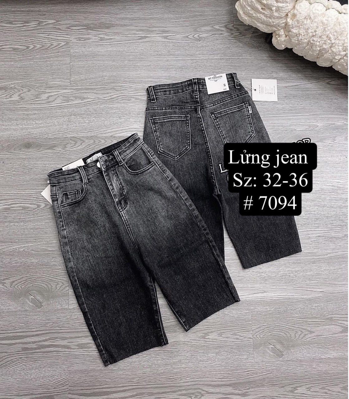 Bigsize quần ngố jeans co giãn, lưng cao, đen-xanh đậm-xanh sáng