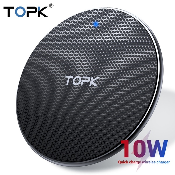 Sạc không dây cao cấp topk b01w 10w qi fast wireless charging pad led for iphone, samsung