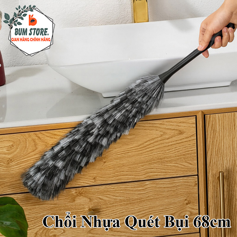 Chổi Phủi Bụi Lông Mềm 68cm Sợi Nylon Cầm Tay Cán Dài, Cây Lau Bụi Cầm Tay Dọn Vệ Sinh Nhà Cửa Đa Năng