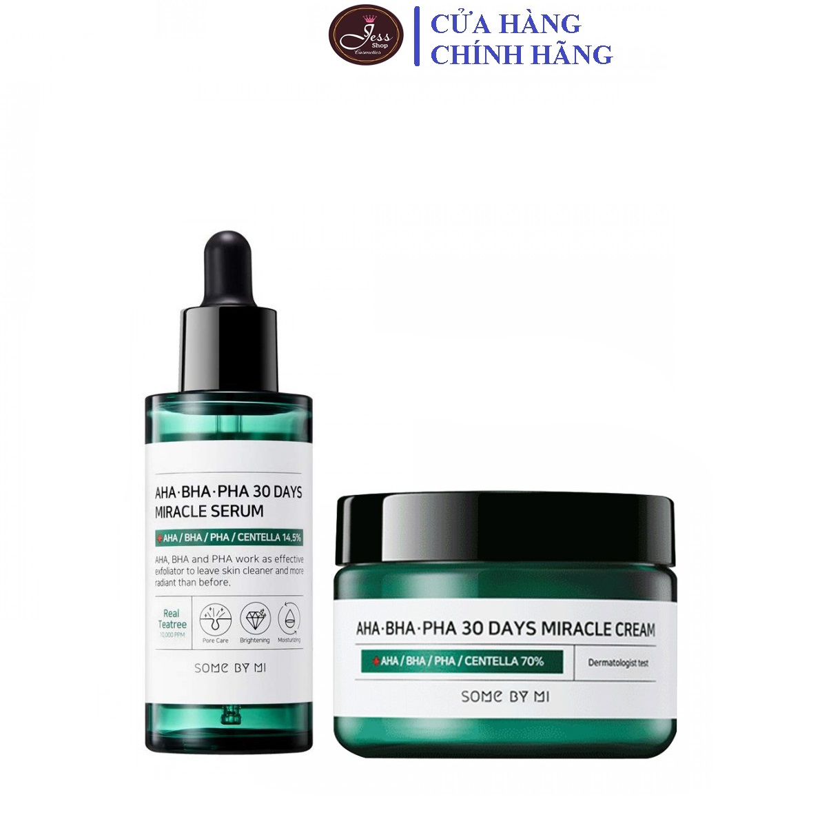 Bộ 2 Sản Phẩm Làm Giảm Mụn Và Ngừa Thâm Some By Mi AHA-BHA-PHA 30 Days Miracle (Serum, Cream)