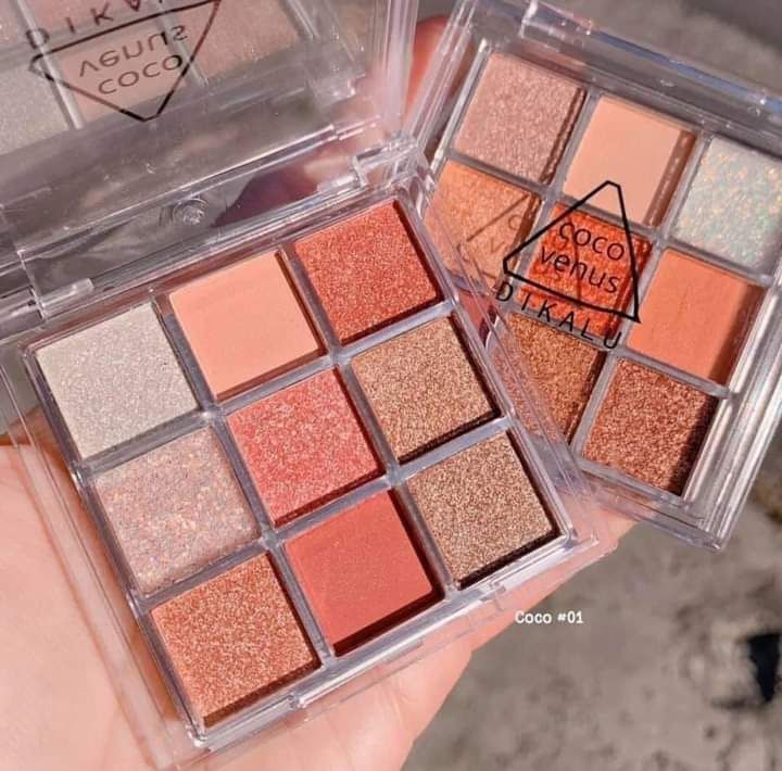 Bảng Phấn Mắt Dikalu Coco Venus 9 Màu, Bộ Phấn Mắt Nhũ Lấp Lánh, Hiệu Ứng Long Lanh, Lâu Trôi