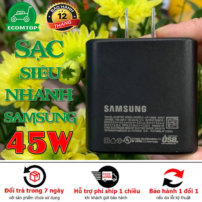 Sạc Siêu Nhanh Samsung 45w chính hãng cho Note 10 Plus/S20 Ultra Note 10 Plus 5G/Note 20/Note 20 Ultra, Đế sạc hỗn hợp. Bảo hành 1 năm tại Ecomtop