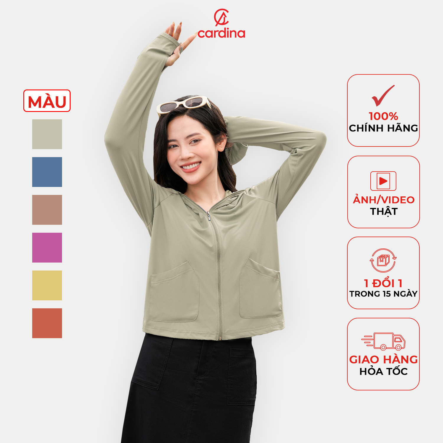  Áo Chống Nắng nữ CARDINA 1 lớp chất liệu ice text co dãn 4 chiều thấm hút mồ hôi không nhăn không phai màu 4NMF04 